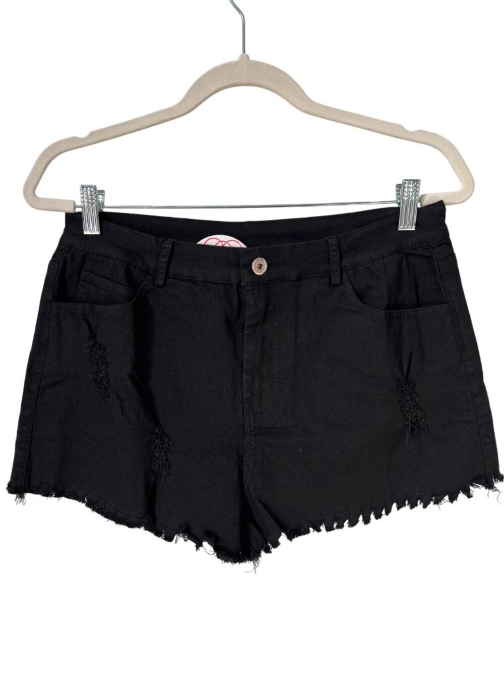 Umgee Shorts Size Medium Distressed Denim Frayed Hem Black Grunge Retro Goth NEW
